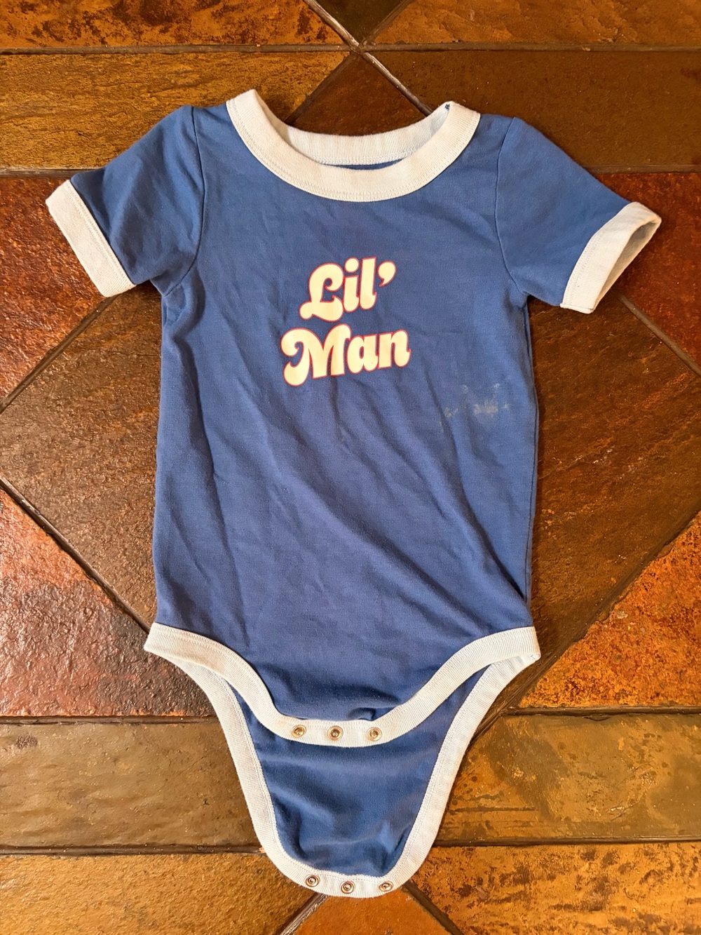 Cat & Jack Blue Bodysuit with White Trim - "Lil' Man" Graphic